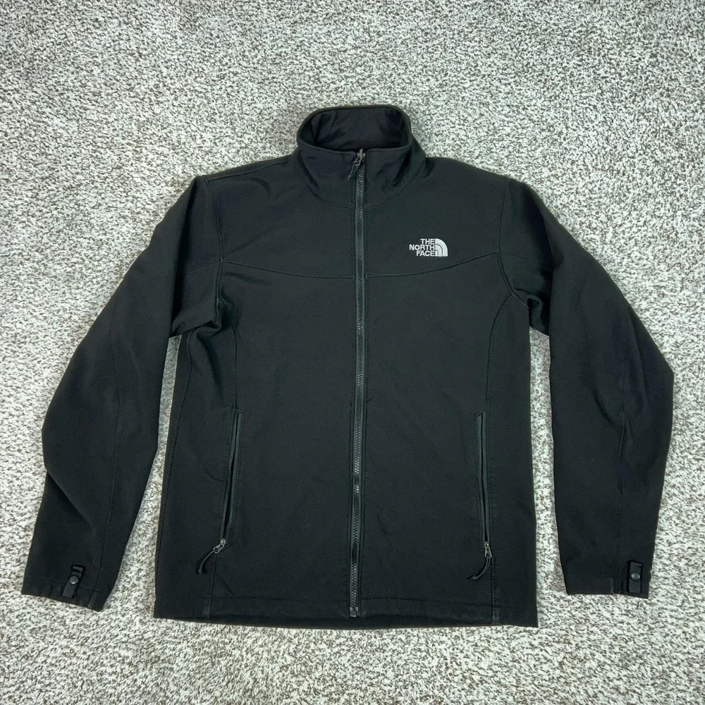 The North Face Jacket Mens Small Black Softshell Windbreaker Full Zip Hiking